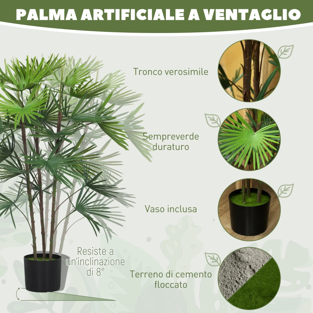 Palma Artificiale 90 cm ¨C Xylo ¨C 24 Foglie Verde Plastica con Vaso