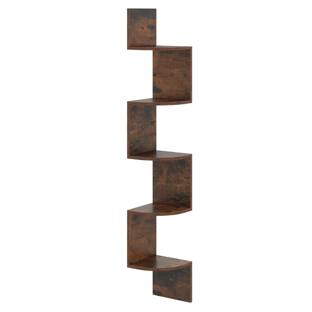 Scaffale sospeso a muro organizzatore di stoccaggio a parete-Scaffale angolare a 5 livelli espositore in legno per soggiorno Marrone