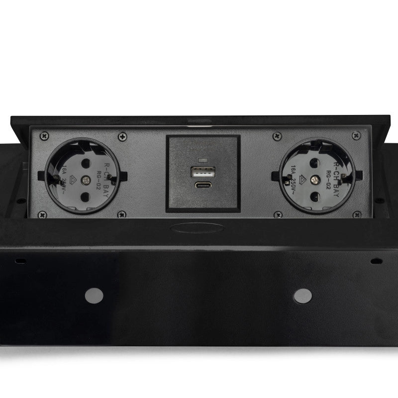 Multiconnettore da tavolo Atom 26 Lite, 225x111 mm, 2 prese Schuko, 1 USB Tipo A, 1 USB Tipo C, Zama-Acciaio-Plastica,..