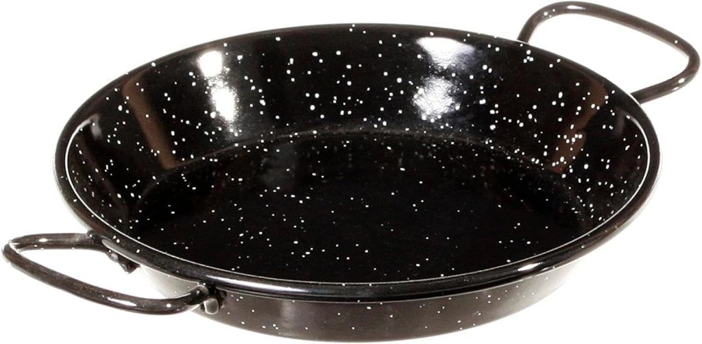 Padella per Spaghetti all'Assassina in Ferro Smaltato, Tegame Tradizionale Stile Paella, Nero con Puntini Bianchi, con Manici 20 cm