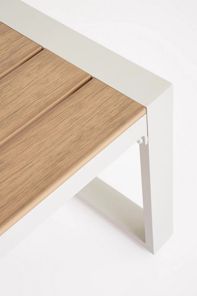 Set 4 Pezzi Salotto da Giardino con Divano 2 Poltrone e Tavolino in Alluminio e Polywood Leandro Bianco e Beige