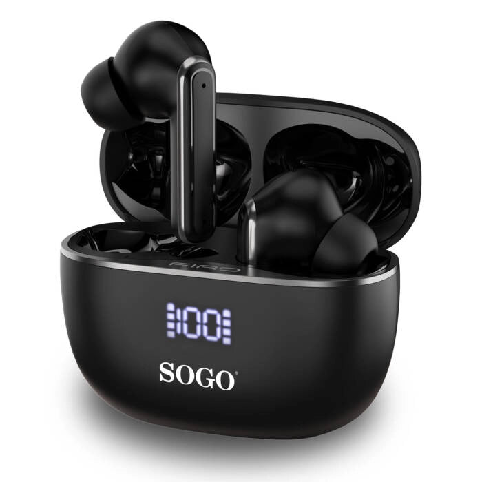 Auricolari bluetooth TWS senza fili 5.4, cancellazione rumore ANC 25dB, 4 microfoni, autonomia 5 ore + 25 ore custodia - SOGO