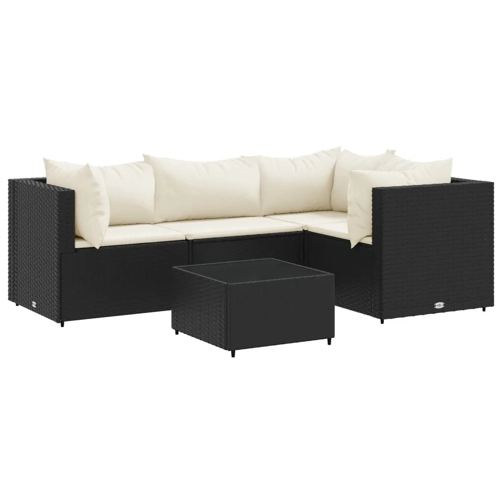 Set Divani da Giardino 5 pz con Cuscini Nero in Polyrattan
