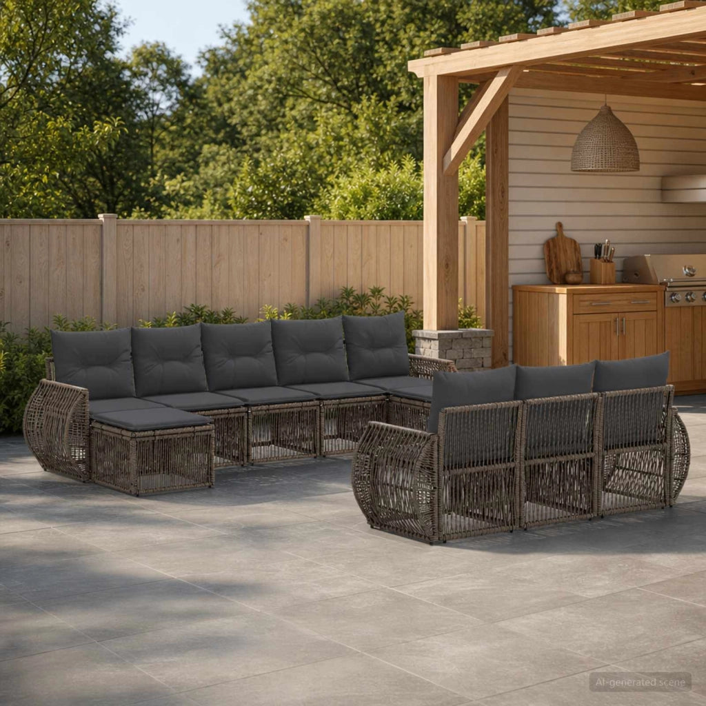 Set Divano da Giardino 10 pz Grigio e Grigio Scuro polyrattan 3435551
