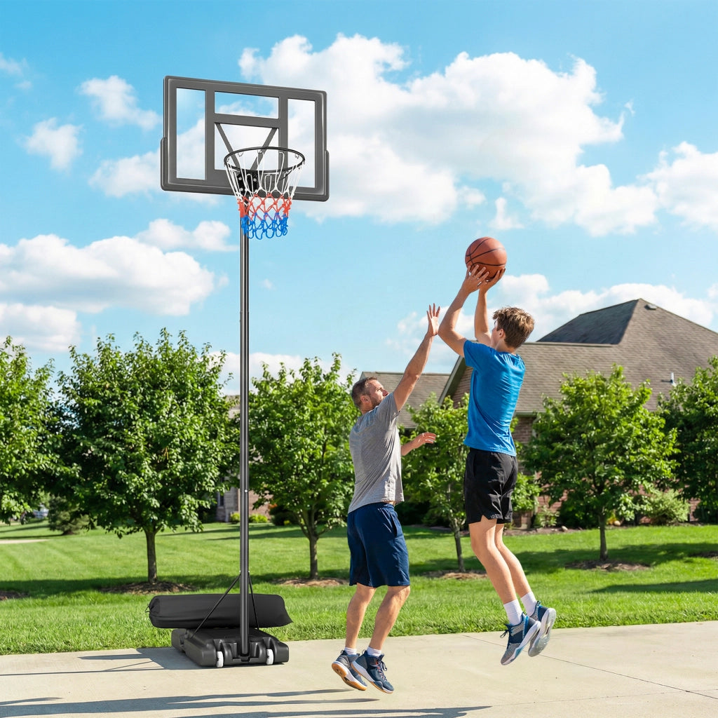 Canestro Basket con Altezza Regolabile 1.3-3 m. Base Riempibile e Ruote. Nero