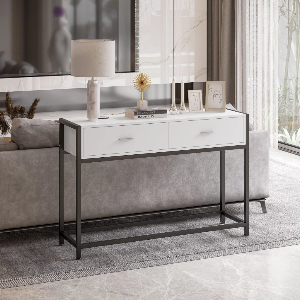 Consolle con 2 Cassetti e Gambe Regolabili ¨C Minimal ¨C Bianco e Nero 120x34x81 cm