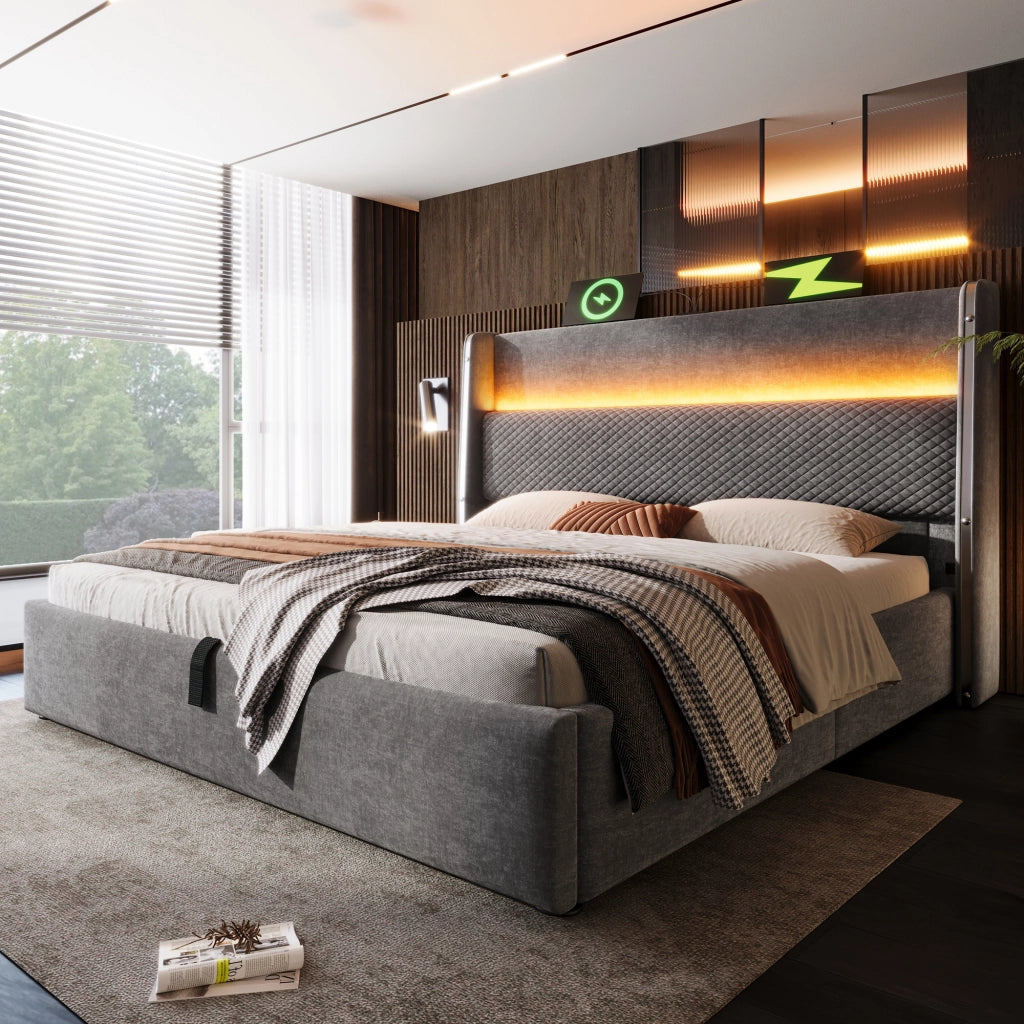 letto idraulico lino grigio 180 x 200 cm