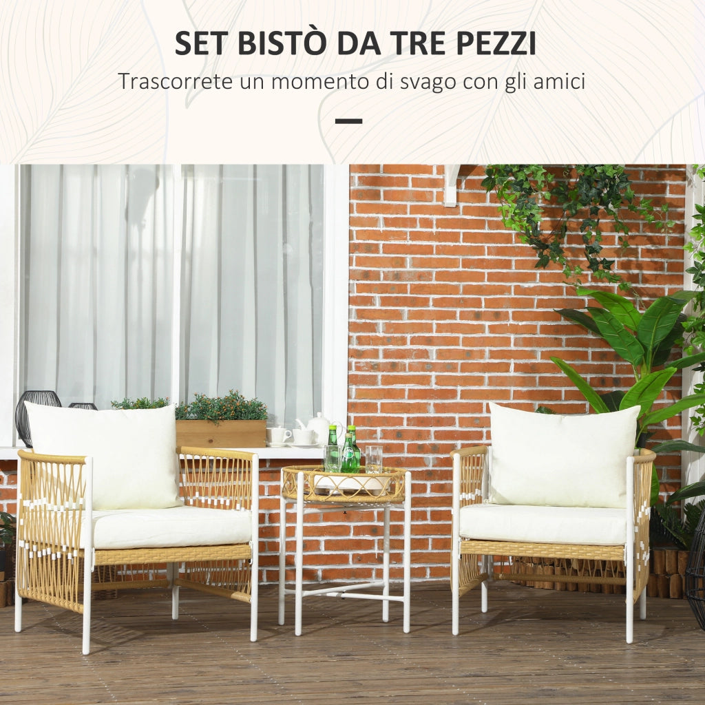 Set da Giardino 3 Pezzi in Rattan con Tavolino e Cuscini ¨C zephmum ¨C Giallo