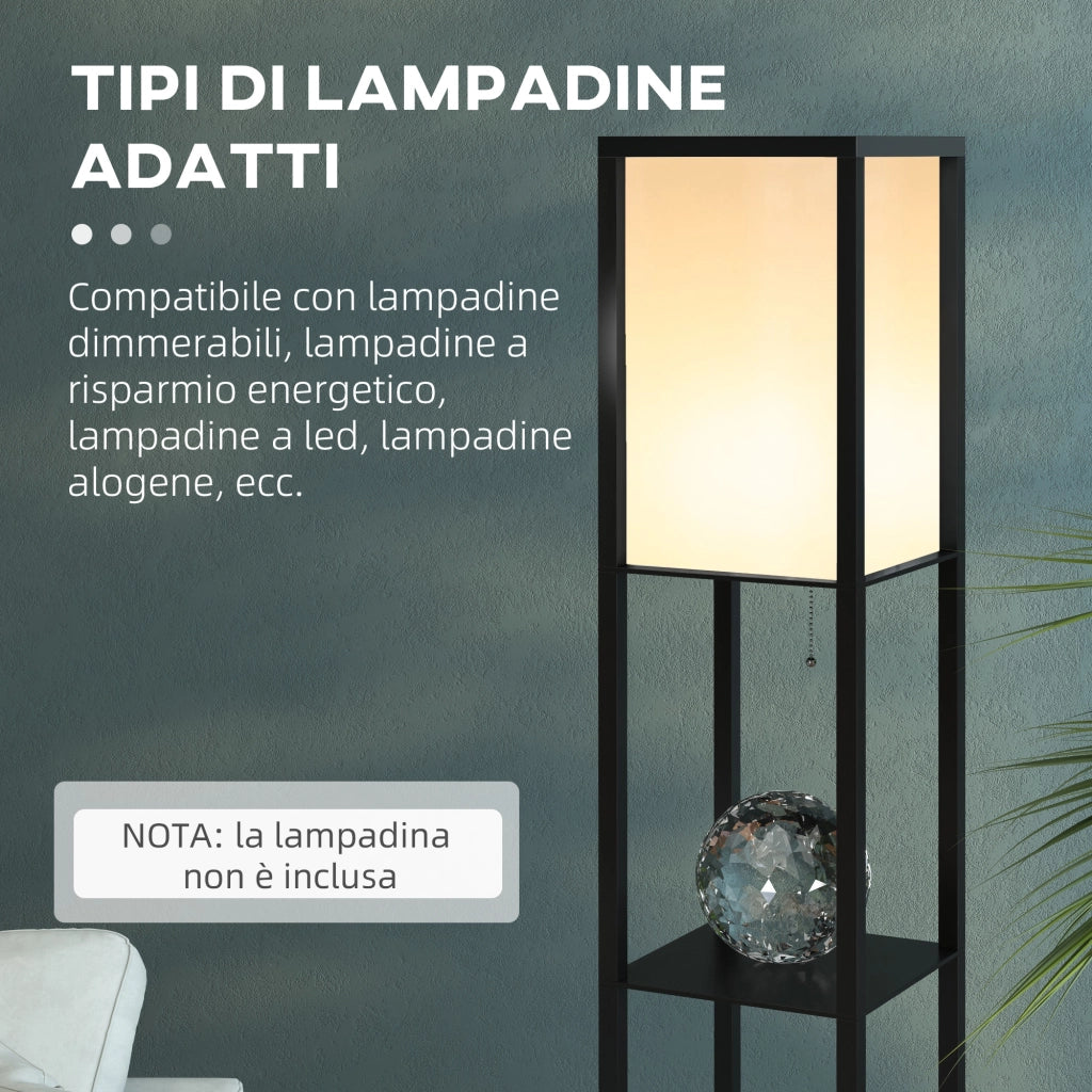 Lampada a Terra con Mensole ¨C Minimal ¨C 26x26x160 cm Nero Bianco