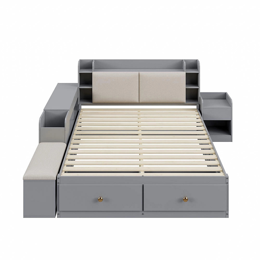 Letto combinato - Xylo - 140x200 cm contenitore grigio