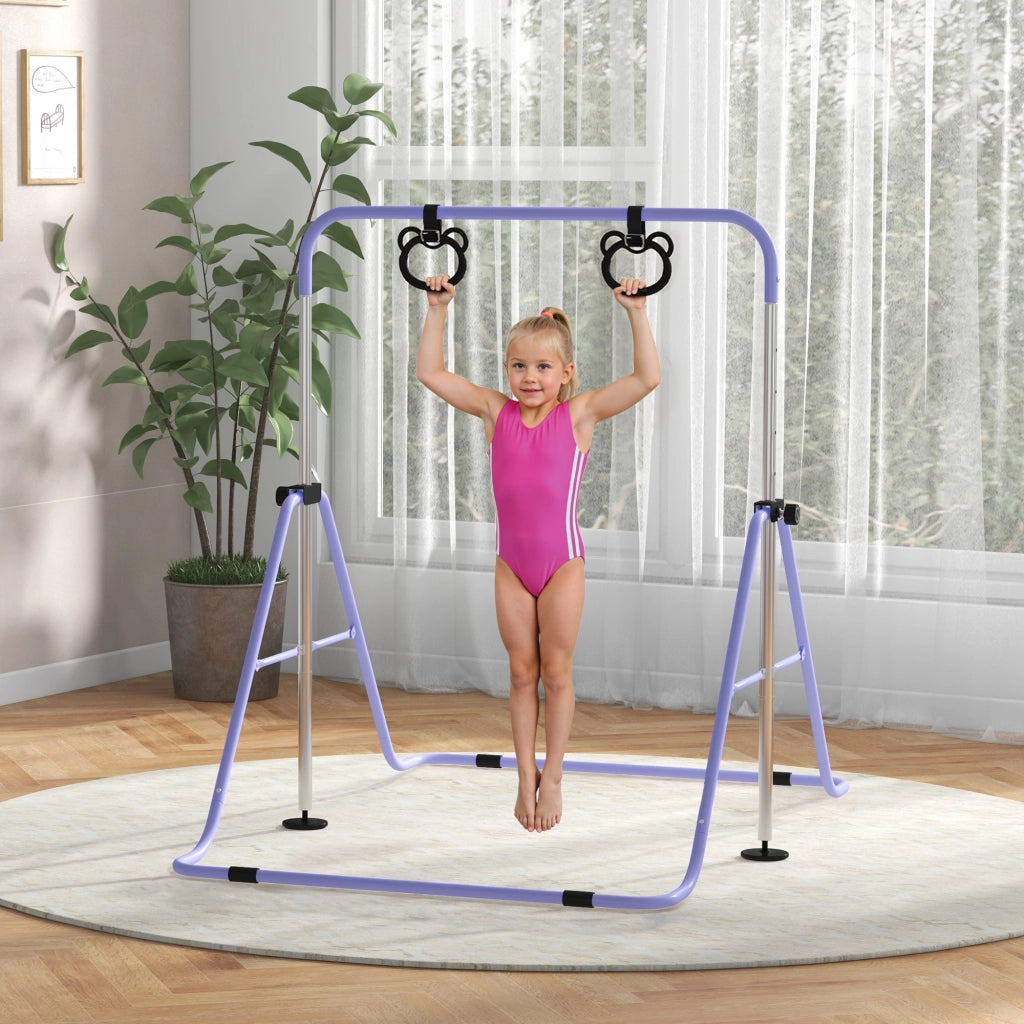 Barra Ginnastica Regolabile Bambini ¨C Xylo ¨C 5 Livelli Altezza con Anelli Allenamento Viola