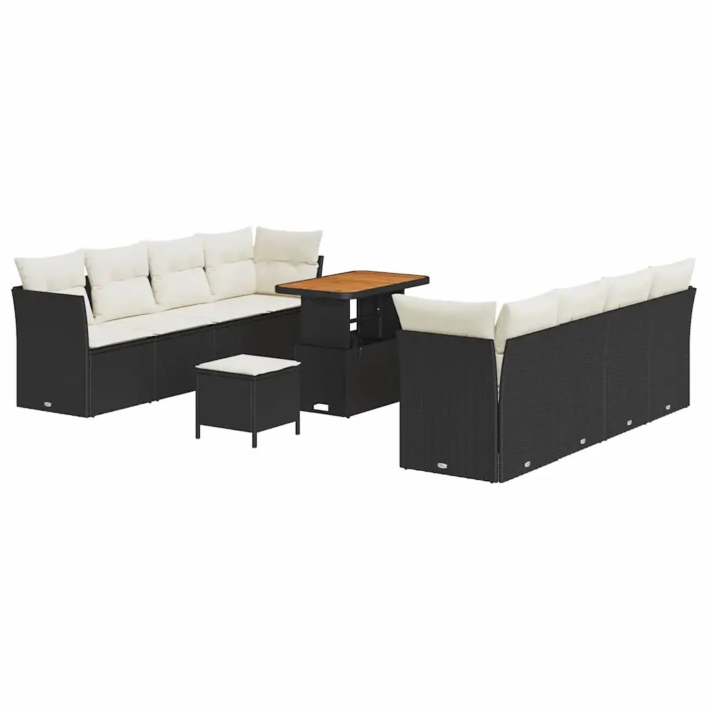 Set Divano da Giardino 11 pcs Nero e Crema polyrattan 3363410