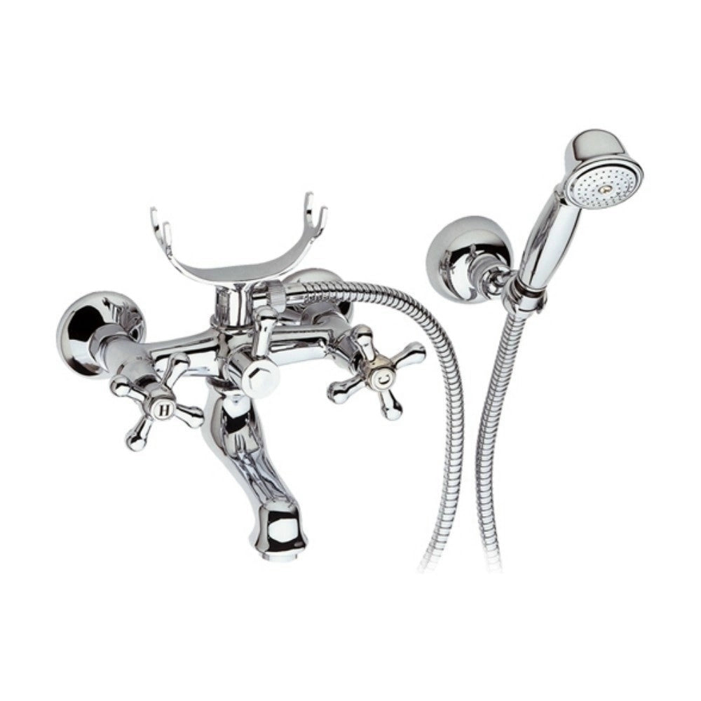 Rubinetto vasca bianco con inserti cromati con doccia duplex - serie liberty