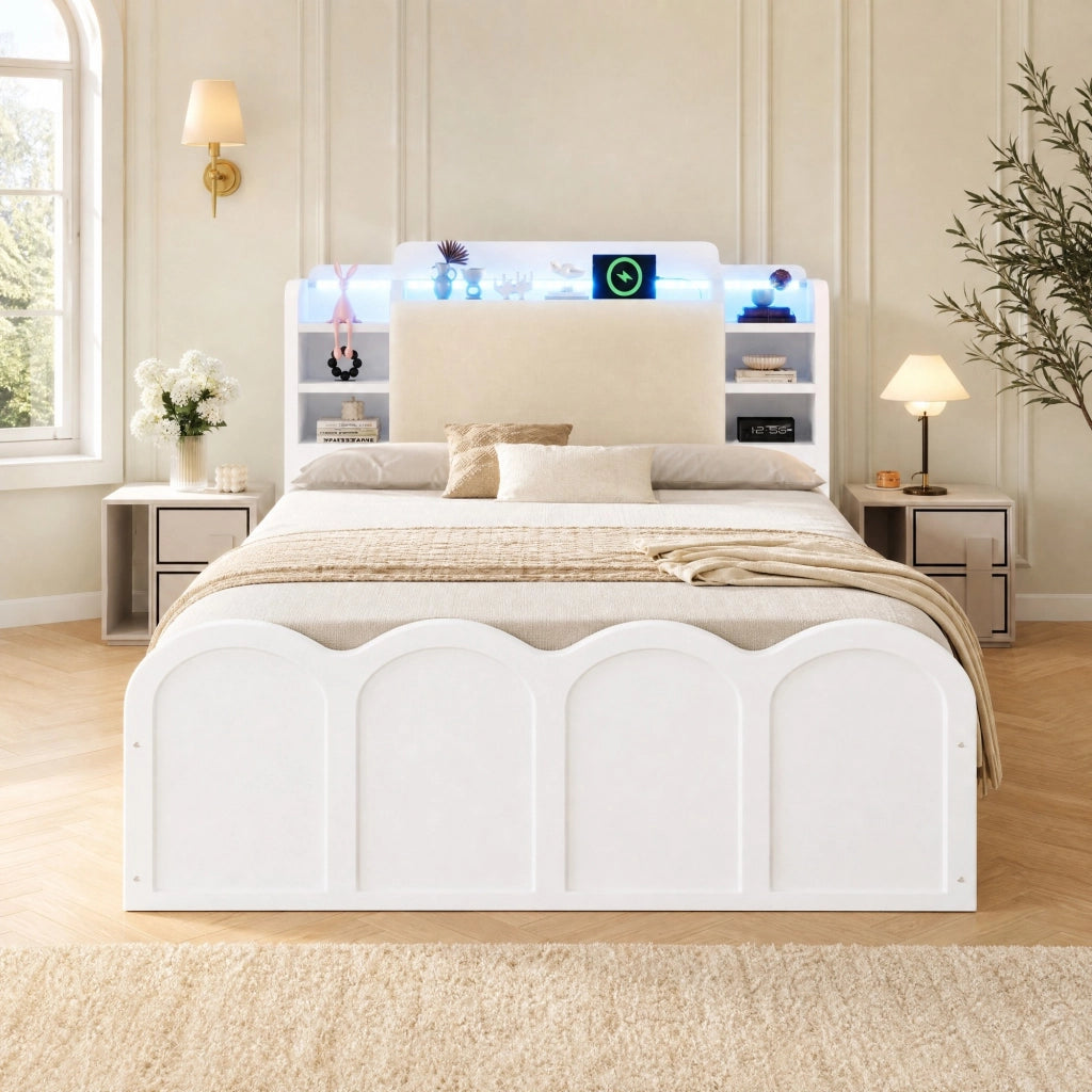 LETTO Contenitore Idraulico 90x200 cm Bianco con USB-C e LED