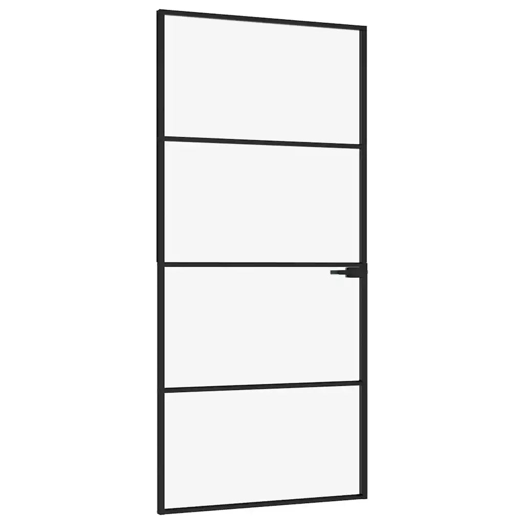 Porta Interna Nera 93x201,5cm Vetro Temperato Alluminio Sottile 153660