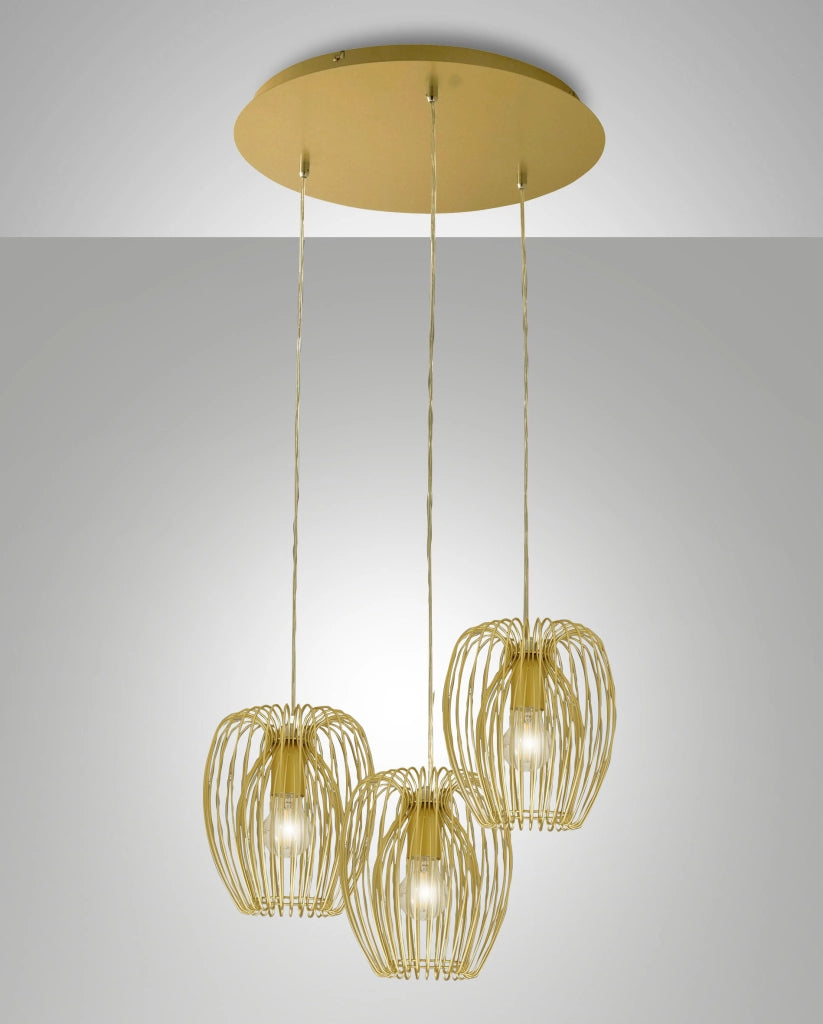 Camp Lampada a Sospensione in Metallo Colore Oro Opaco Ø500mm, Design Moderno e Struttura Elegante per Illuminazione Interni Classe 1 IP20