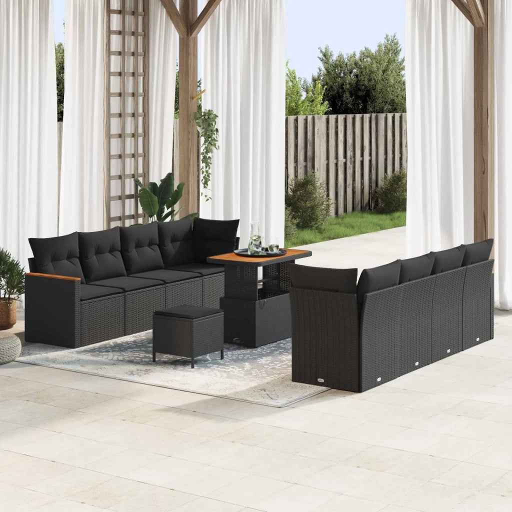 Set Divano da Giardino 11 pcs Nero polyrattan