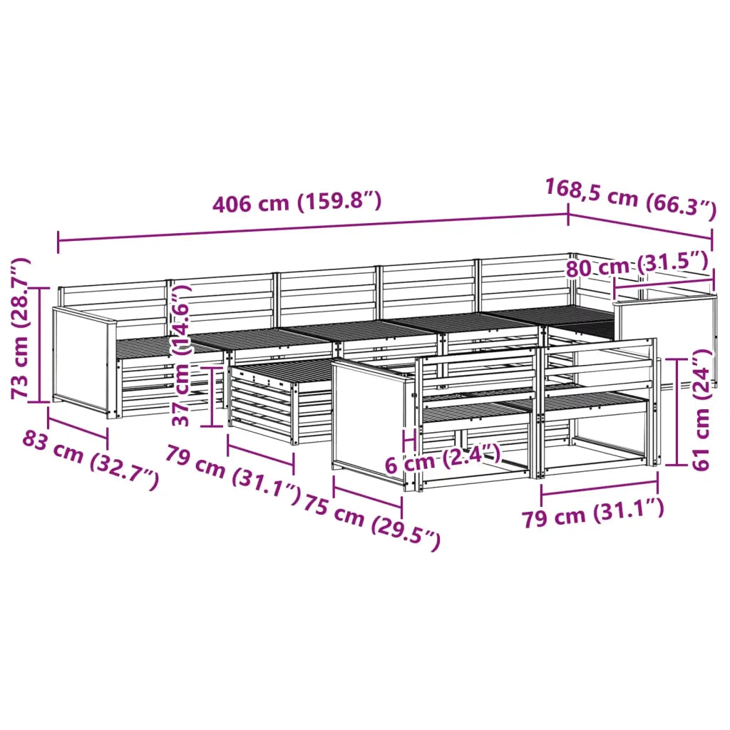 Set di divani da esterno 9 pcs 3383527