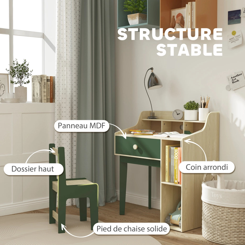 Scrivania per bambini con sedia, scaffale e cassetto ¨C Minimal ¨C verde
