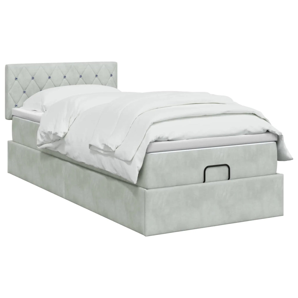 Letto Ottomano con Materasso e LED Grigio Chiaro 90 x 200 cm 3457041
