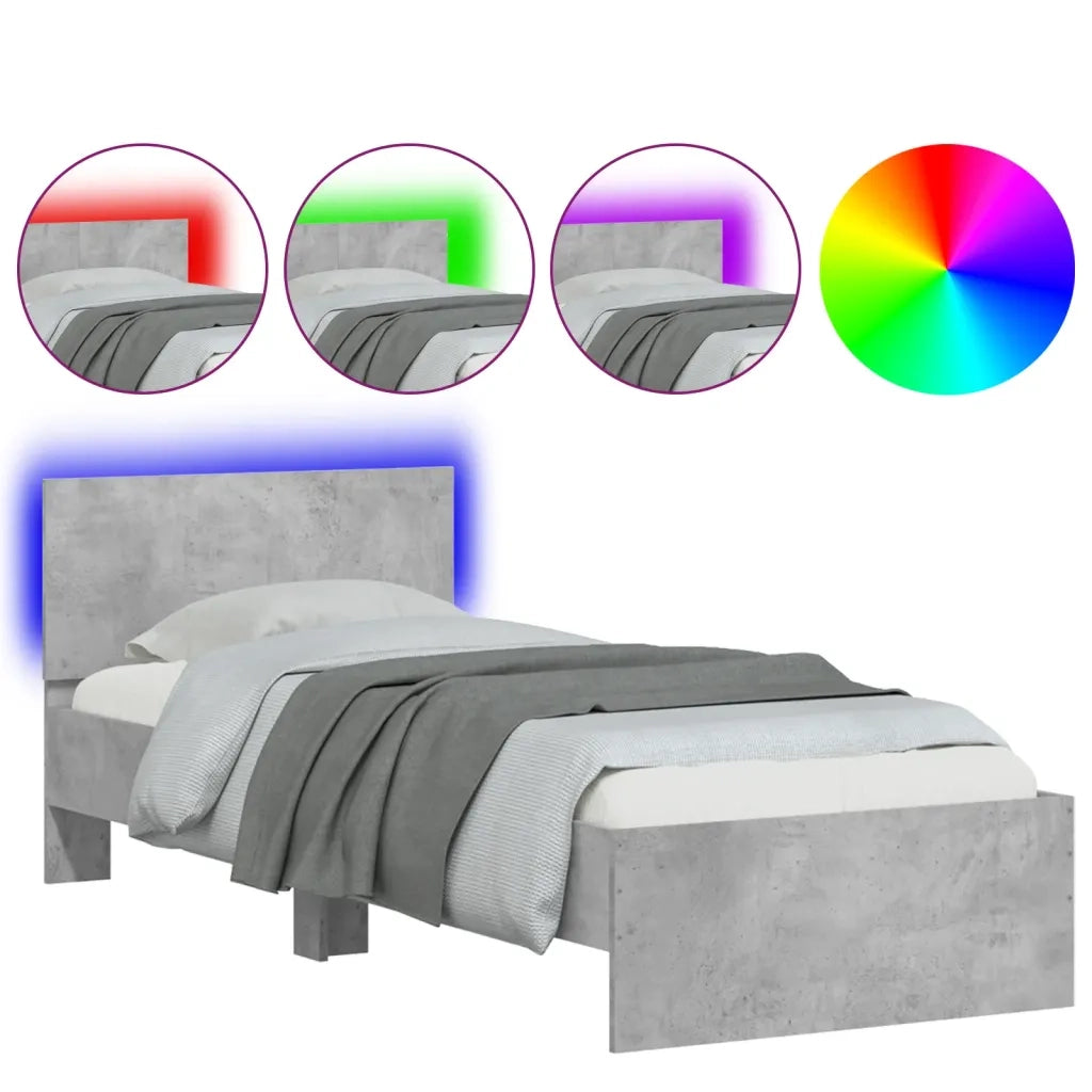 Giroletto con Testiera e LED Grigio Cemento 90x190 cm 838837