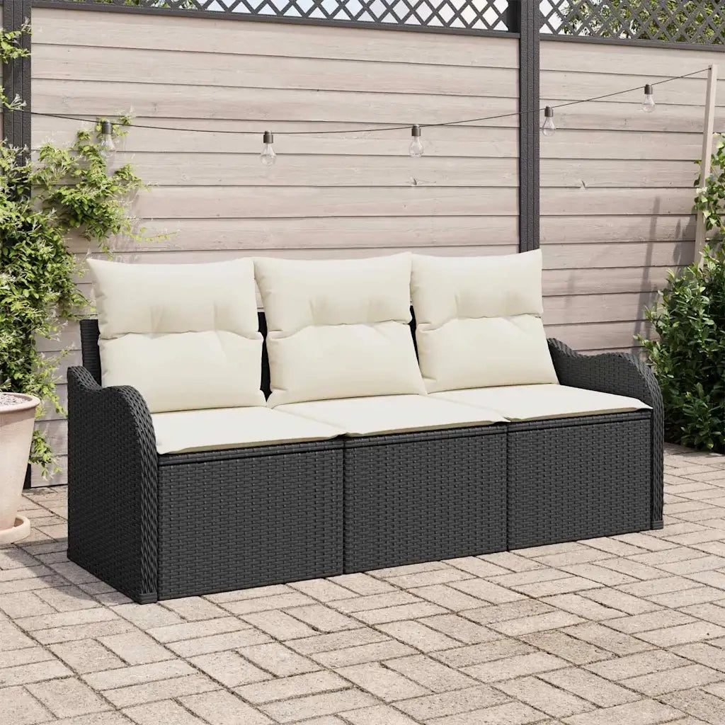 Set Divano da Giardino con cuscino 3 pcs Nero polyrattan 3345557