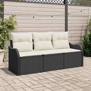 Set Divano da Giardino con cuscino 3 pcs Nero polyrattan 3345557
