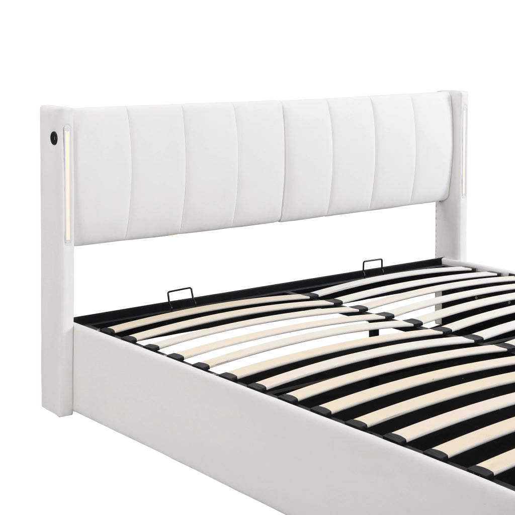 LETTO con contenitore 180x200 cm PU bianco con USB e LED