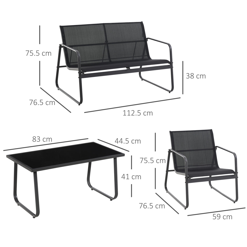 Set Salotto da Giardino 4 Pezzi ¨C Minimal ¨C Nero, Metallo, Texteline