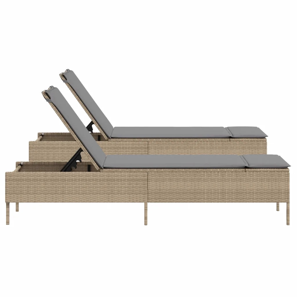 Lettini Prendisole 2 pz con Cuscini Beige in Polyrattan 3261590