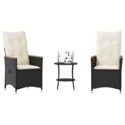 Set da Bistrò 3 pz con Cuscini Nero in Polyrattan 365657