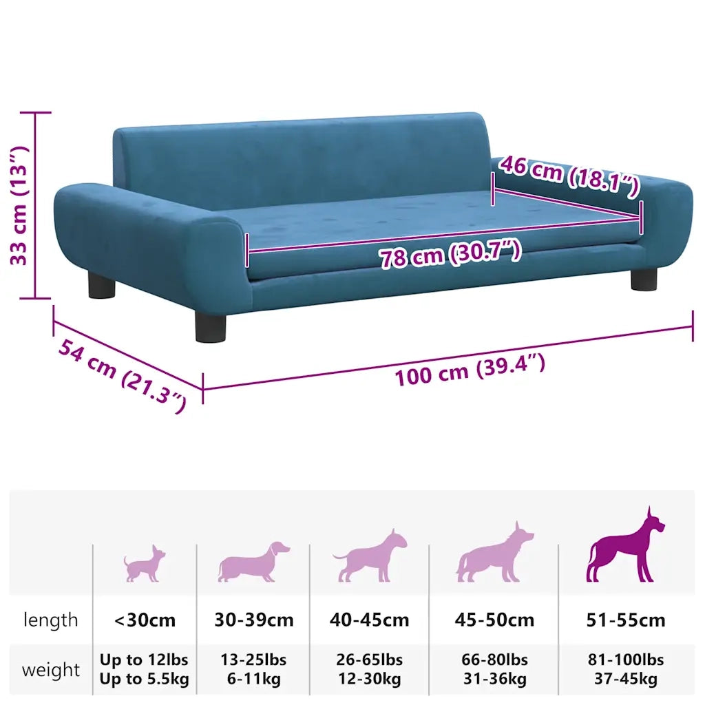 Lettino per Cani Blu 100x54x33 cm in Velluto 171981