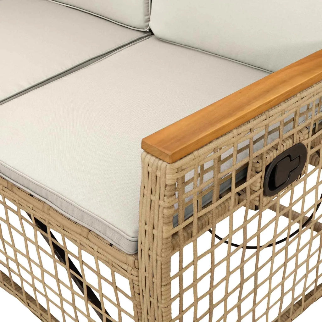 Set di Divani Recliner da Giardino Beige e Bianco Crema 42026826