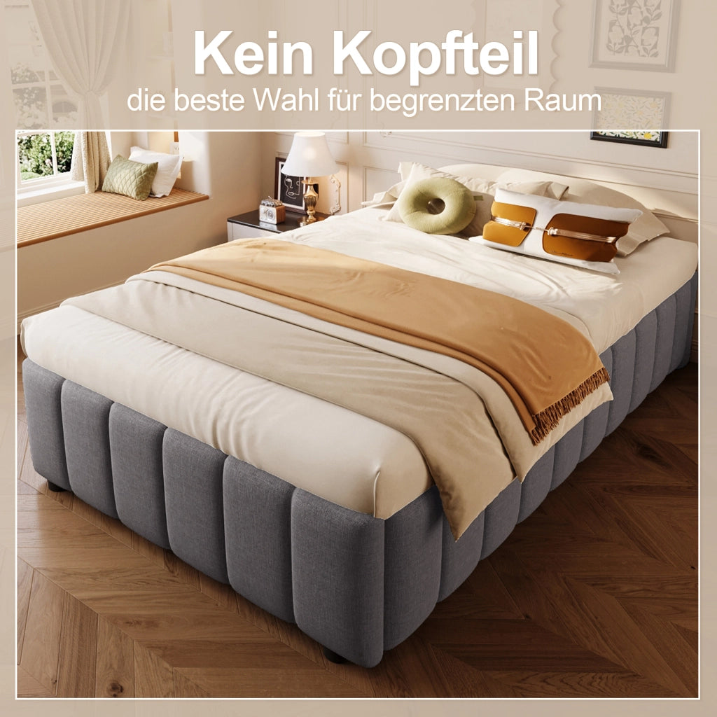 DESMIU Letto Singolo 90 × 200 cm con contenitore idraulico, senza materasso, in lino, grigio
