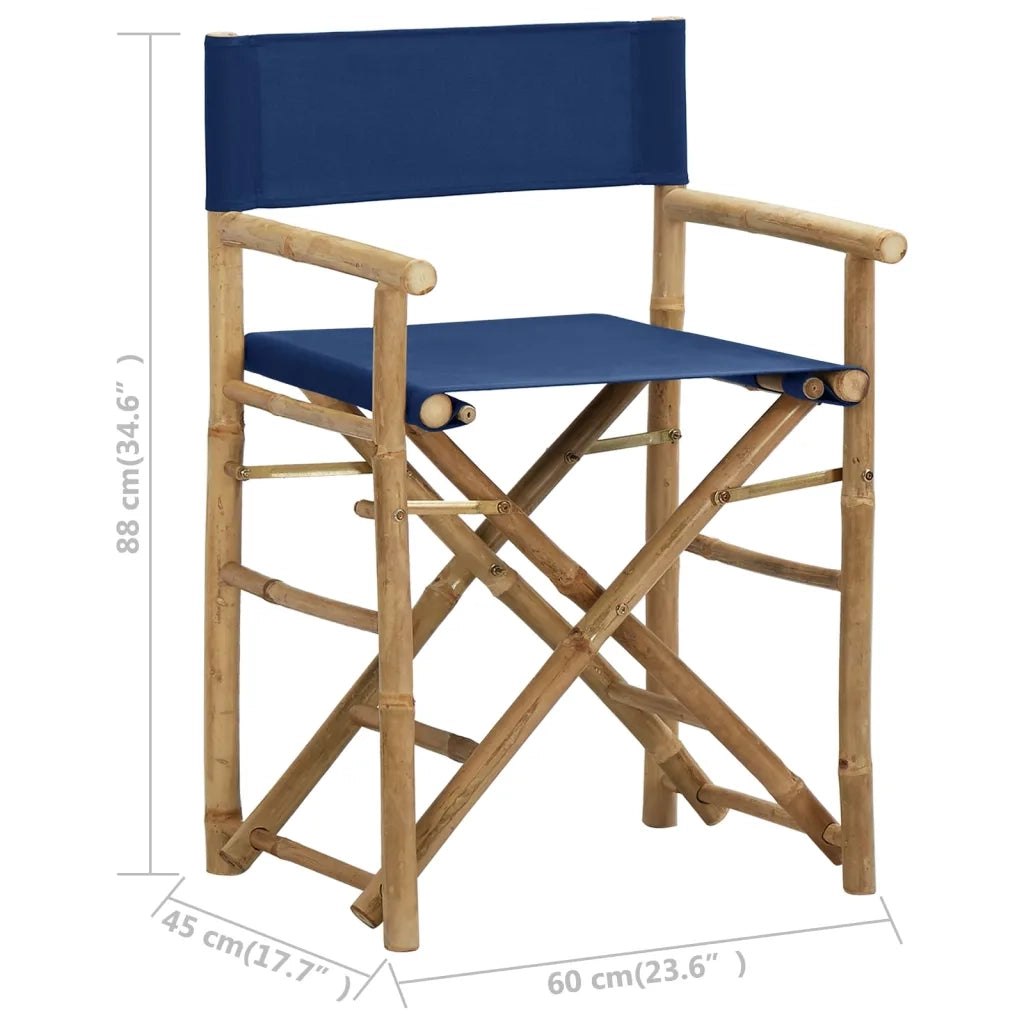 Sedie da Regista Pieghevoli 2 pz Blu in Bambù e Tela 313030