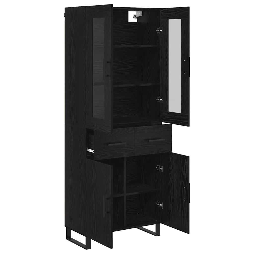 Credenza 2 pcs Rovere Nero Legno Stratificato e Vetro 3416089