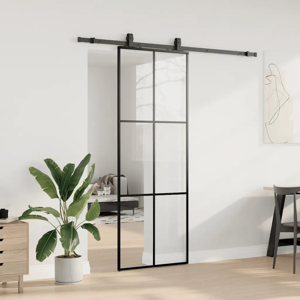 Porta Scorrevole con Ferramenta Nera 76x205 cm in Vetro ESG 3375844