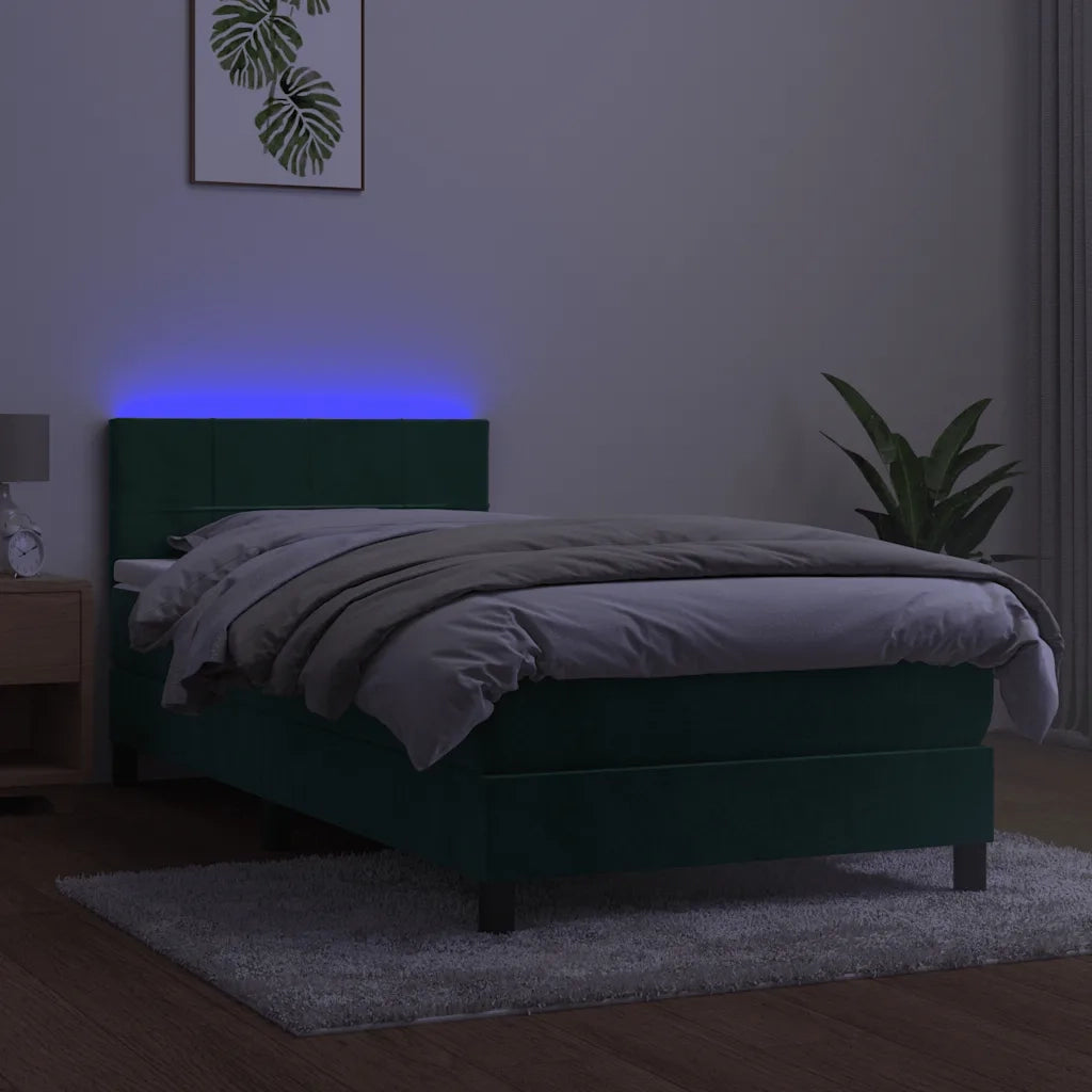 Letto a Molle con Materasso e LED Verde Scuro 80x200cm Velluto 3134372