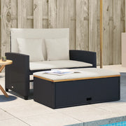 Divano Giardino con Cuscini 2 Posti-Sofa da Giardino-Divanetto da esterno Nero Polyrattan e Acacia
