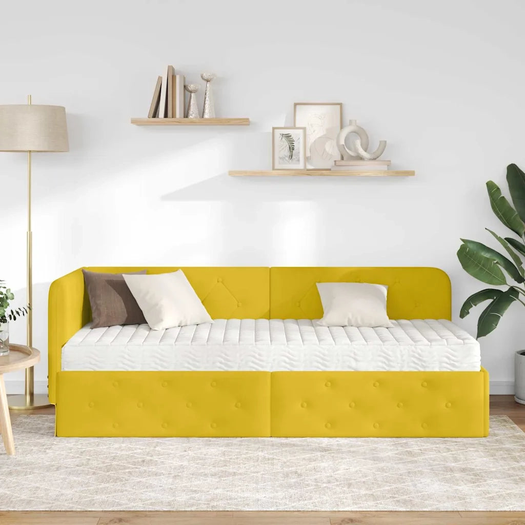 Cornice del letto ad angolo Giallo 80 x 200 cm Velluto