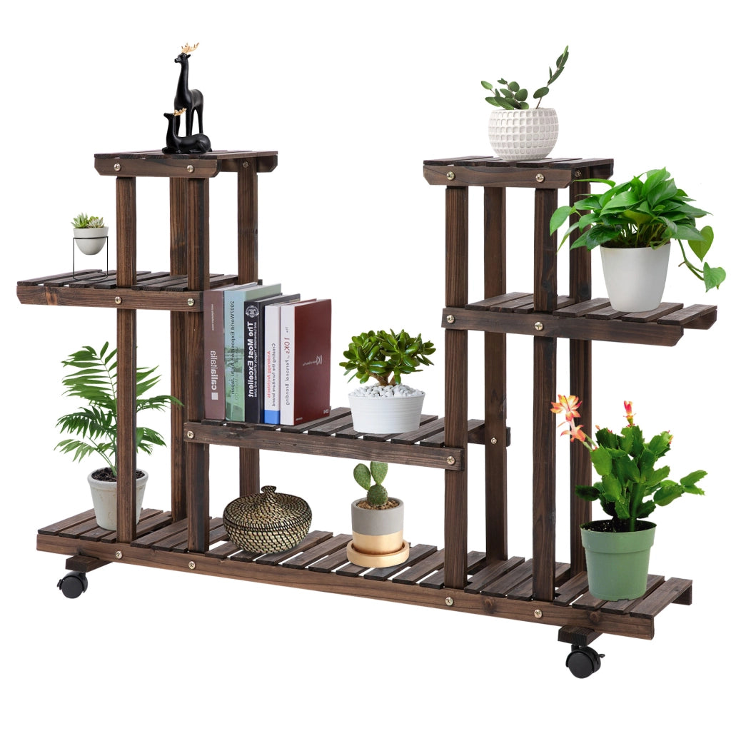 Scaffale Portafiori 4 Livelli ¨C Xylo ¨C Legno con Ruote 123.5x33x80cm