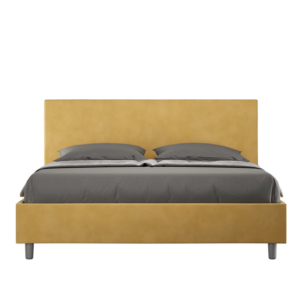 BS COM Letto matrimoniale francese contenitore imbottito 140x210 microfibra ocra