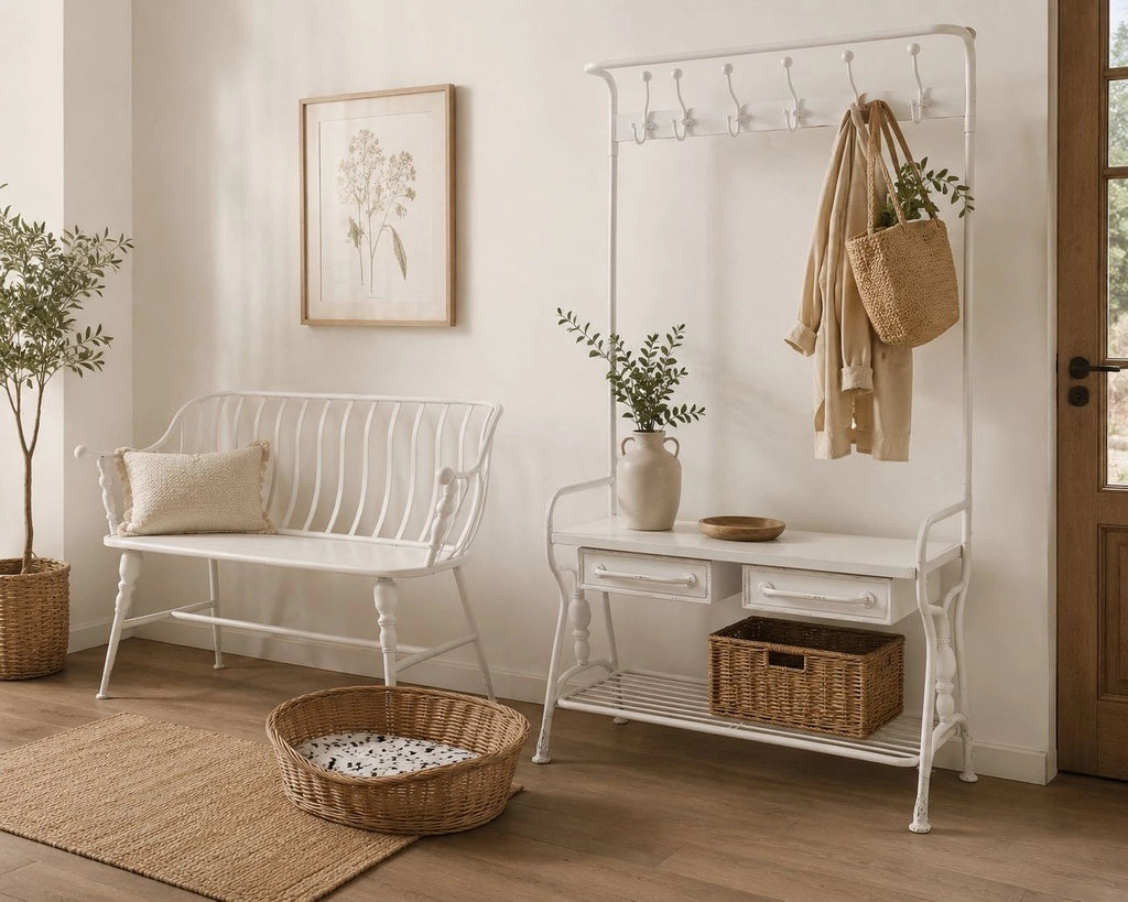 Sgabello in metallo bianco 128x53x86h