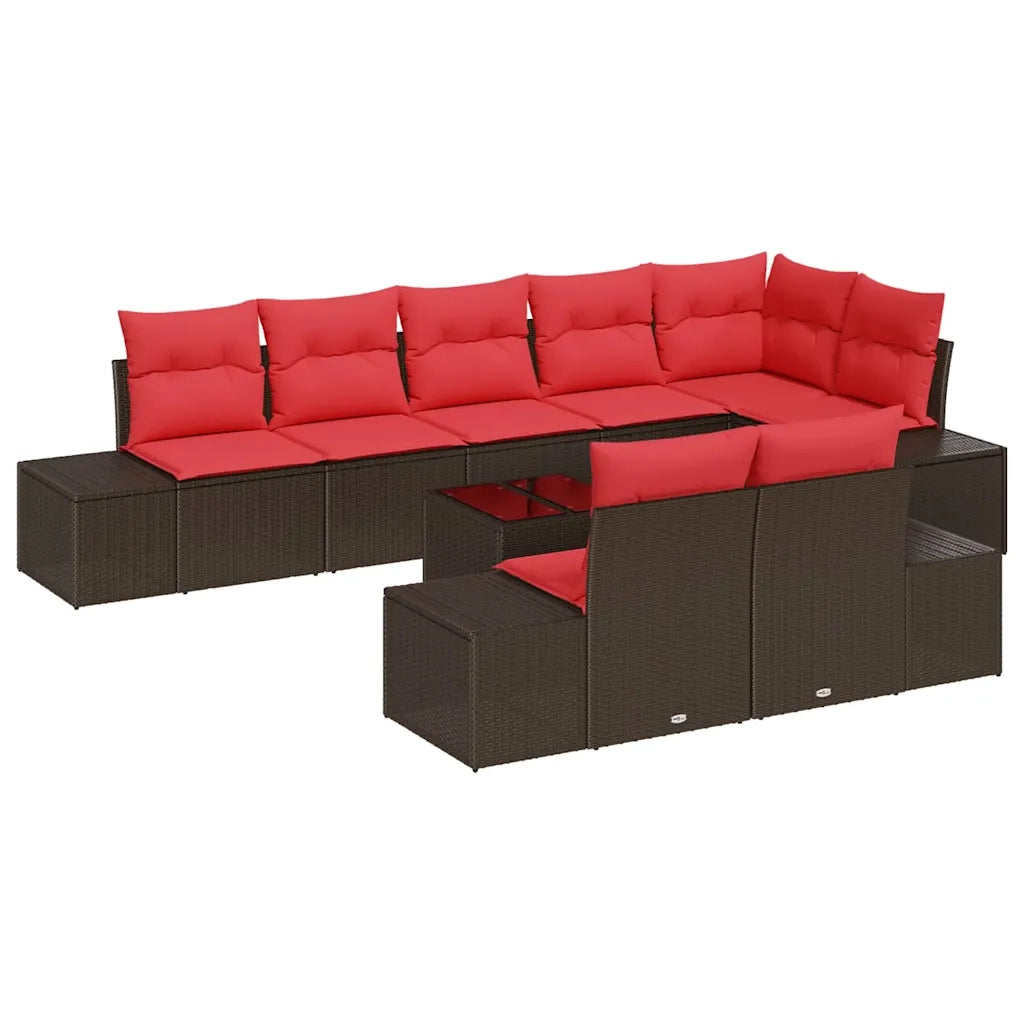 Set Divano da Giardino Marrone e Rosso Poly Rattan 3355793
