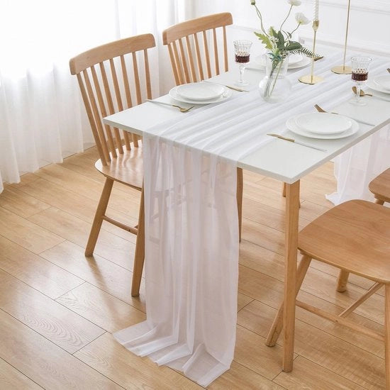 Tulle Chiffon Tafelloper Bianca con Tulle 300x70cm Stoffa Decorativa e Riscaldabile