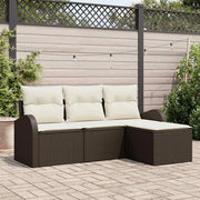 Set di divani con cuscino 4 pcs Marrone e bianco polyrattan
