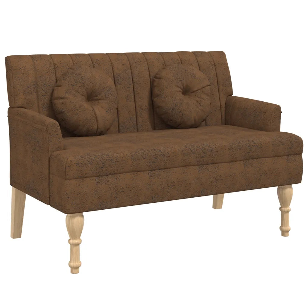 Panca con Cuscini-Sgabello-Divano Marrone 113x64,5x75,5 cm in Scamosciato