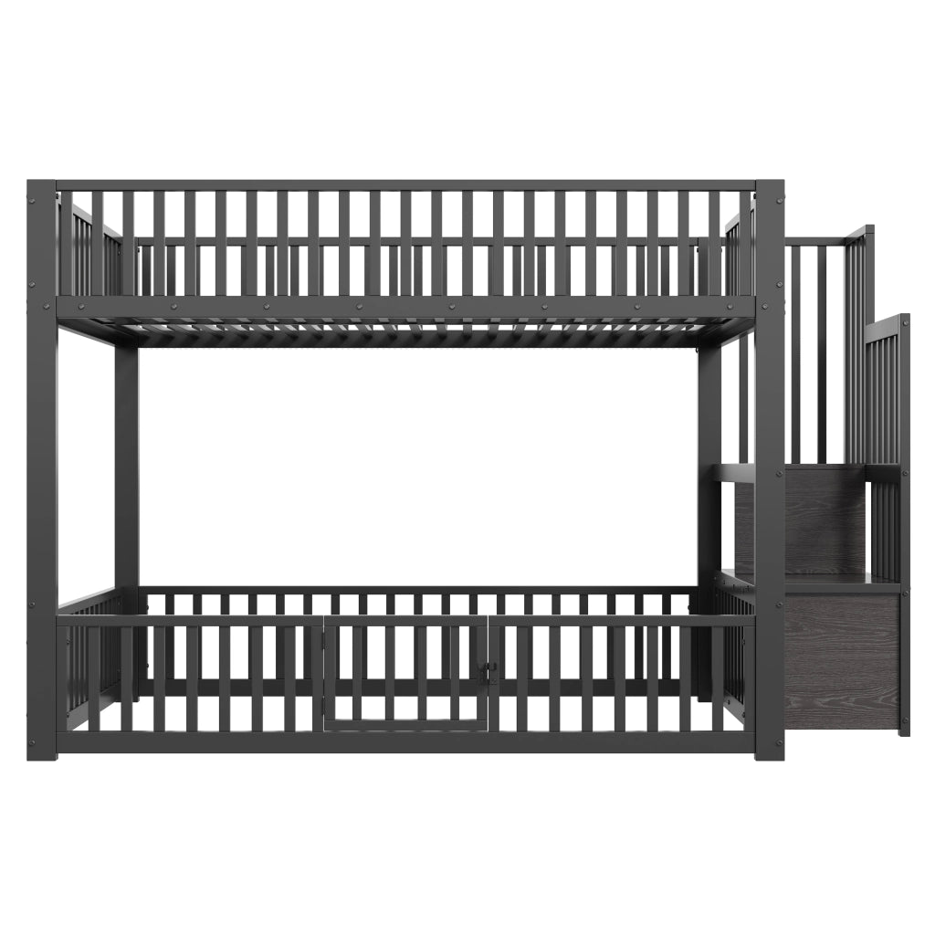 Letto a soppalco con LED - Zephmum- 140x200 cm, nero, scala con vano