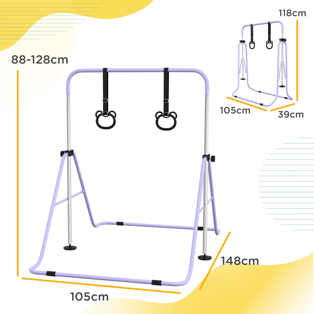 Barra Ginnastica Regolabile Bambini ¨C Xylo ¨C 5 Livelli Altezza con Anelli Allenamento Viola