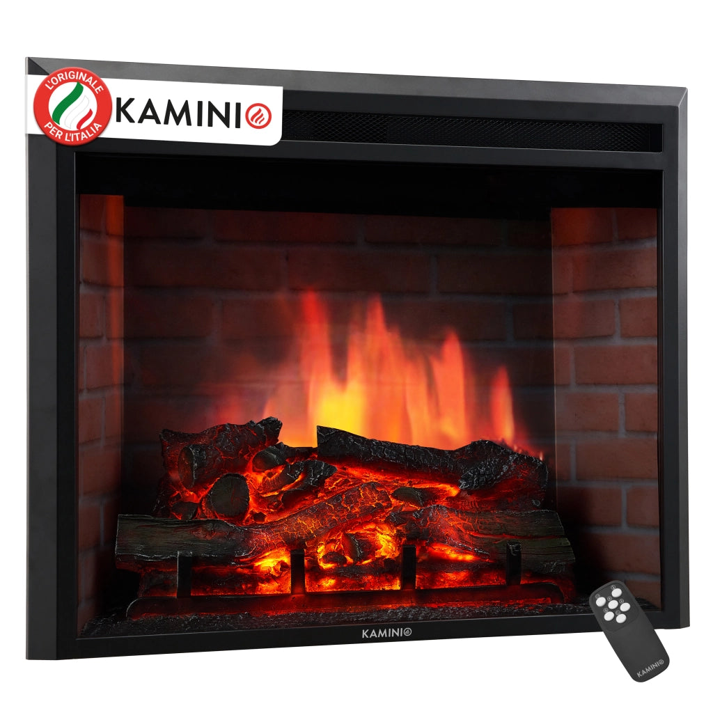 KAMINIO Camino elettrico LUCA - Camino elettrico a incasso con riscaldamento, effetto fiamma 3D, 12 colori di fiamma, telecomando - 30 pollici